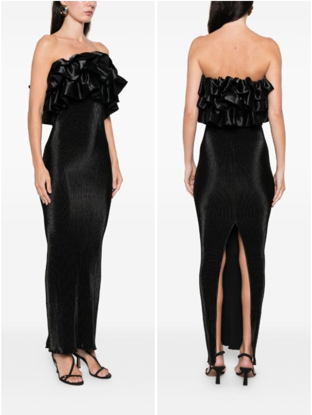 L'idee Paris Ruffled Tube Midi Dress Black 6 New